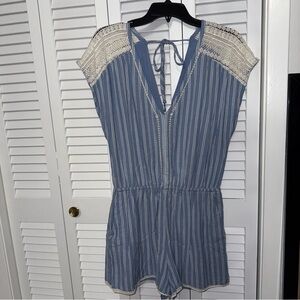 Abercrombie &fitch Blue Striped Romper with Lace Details